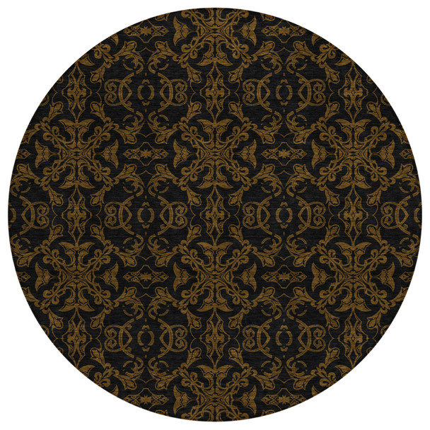 8' Brown And Black Round Medallion Washable Indoor Outdoor Area Rug