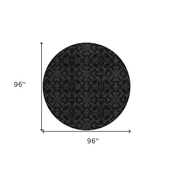 8' Gray And Charcoal Round Medallion Washable Indoor Outdoor Area Rug