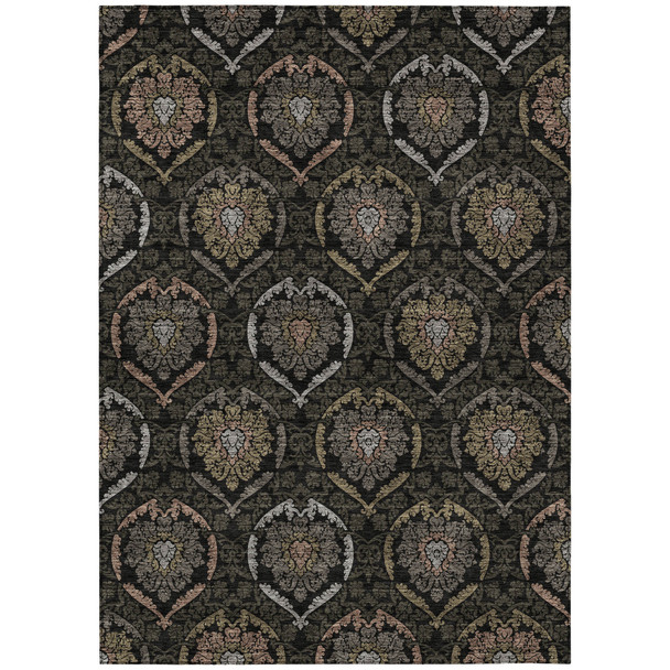 8' X 10' Black Gray And Brown Medallion Washable Indoor Outdoor Area Rug
