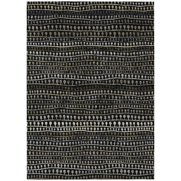 10' X 14' Taupe Charcoal And Gray Striped Washable Indoor Outdoor Area Rug