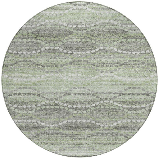 8' Green And Ivory Round Ogee Washable Indoor Outdoor Area Rug