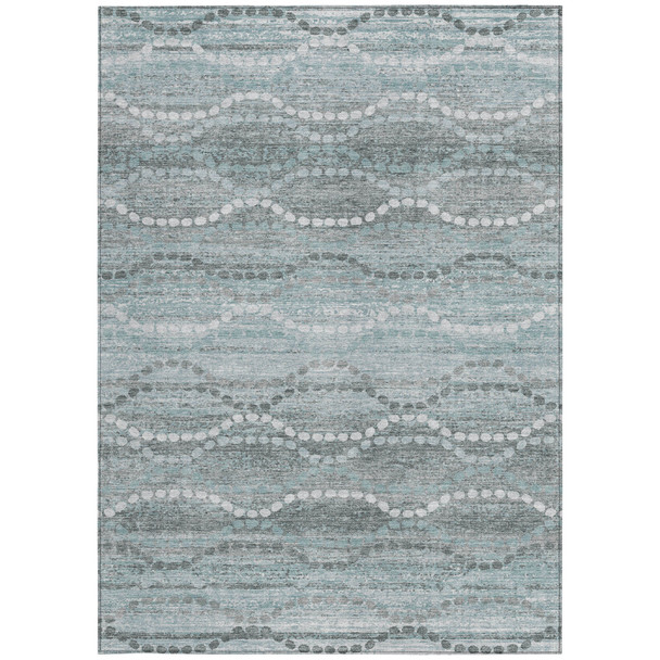 9' X 12' Teal Blue And Ivory Ogee Washable Indoor Outdoor Area Rug