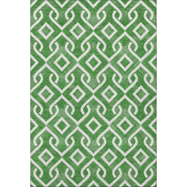 10' X 14' Emerald And Ivory Geometric Washable Area Rug With UV Protection
