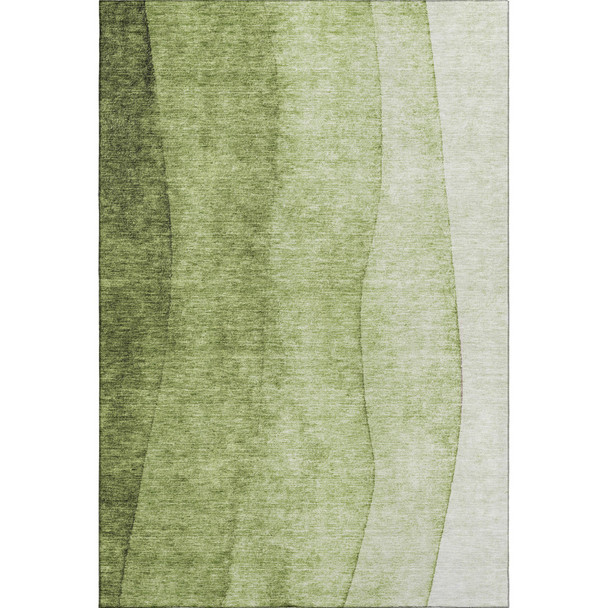 9' X 12' Olive Green And Ivory Ombre Washable Area Rug With UV Protection