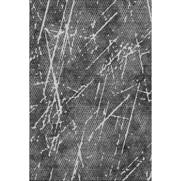 3' X 5' Charcoal And Ivory Abstract Washable Area Rug With UV Protection