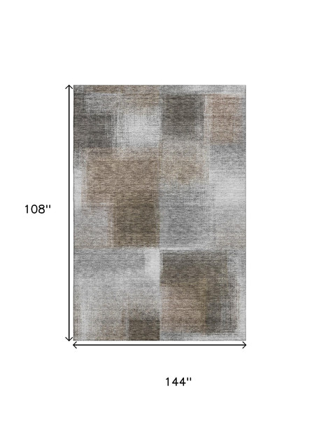 9' X 12' Silver Beige And Gray Abstract Washable Area Rug With UV Protection