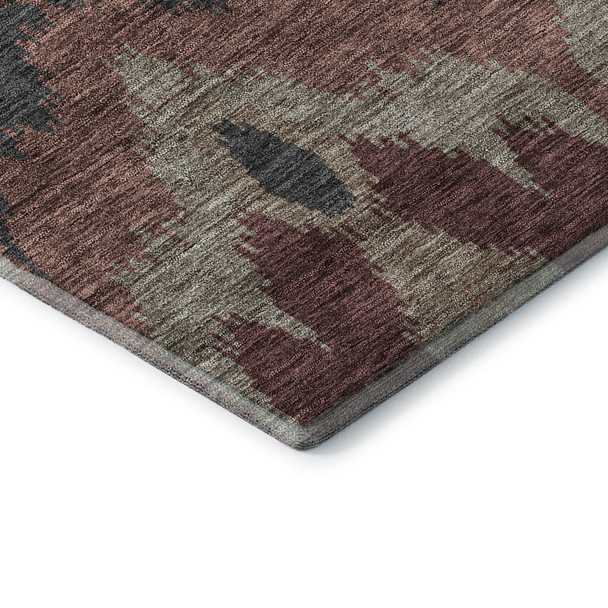 10' X 14' Burgundy Beige And Charcoal Ikat Washable Area Rug With UV Protection