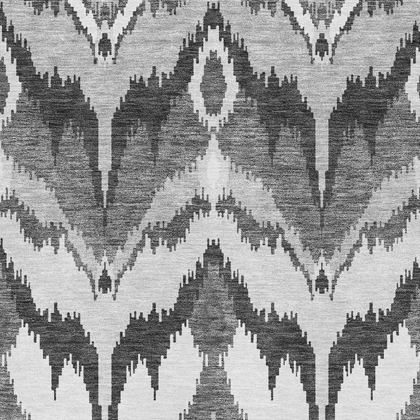 9' X 12' Gray And Silver Ikat Washable Area Rug With UV Protection