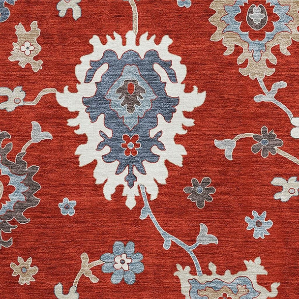 5' X 8' Red Gray And Ivory Floral Medallion Washable Area Rug With UV Protection