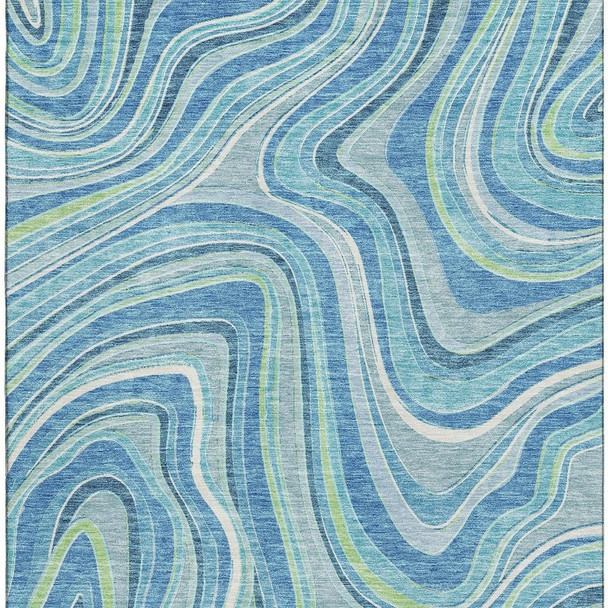 9' X 12' Blue Green And Ivory Marble Washable Area Rug With UV Protection