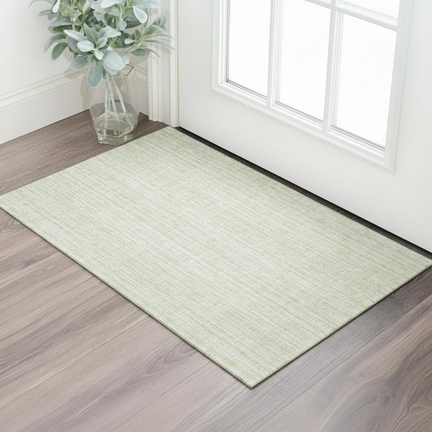 3' X 5' Mint Green And Ivory Striped Washable Area Rug With UV Protection