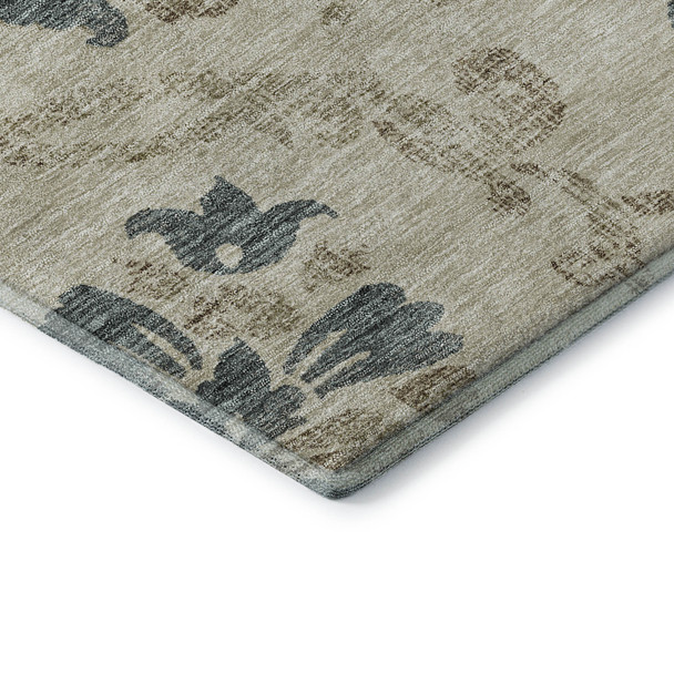 10' X 14' Beige Blue And Tan Floral Washable Area Rug With UV Protection