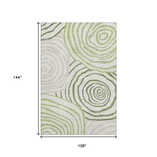 9' X 12' Green Gray And Ivory Abstract Washable Area Rug With UV Protection