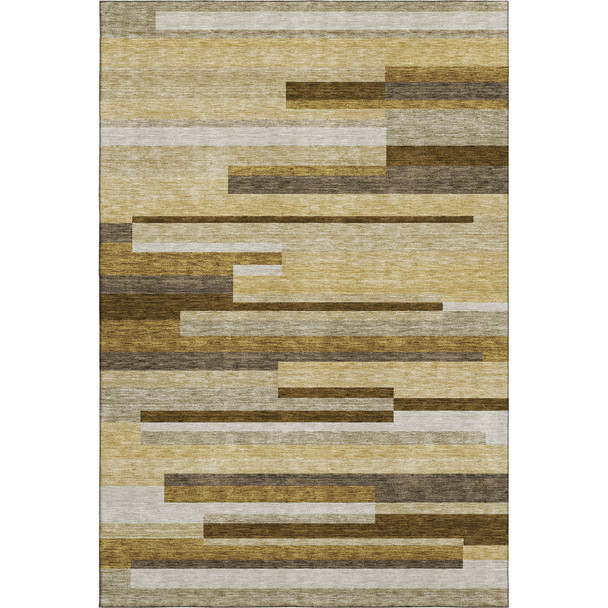 8' X 10' Khaki Taupe And Gold Striped Washable Area Rug With UV Protection