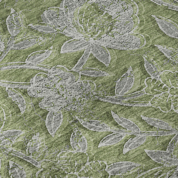 3' X 5' Olive Green And Gray Floral Washable Area Rug With UV Protection