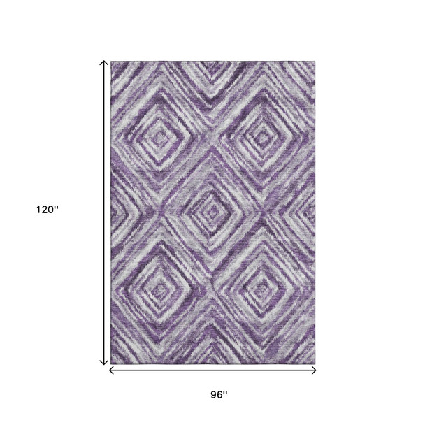 8' X 10' Purple Ivory And Gray Geometric Washable Area Rug With UV Protection
