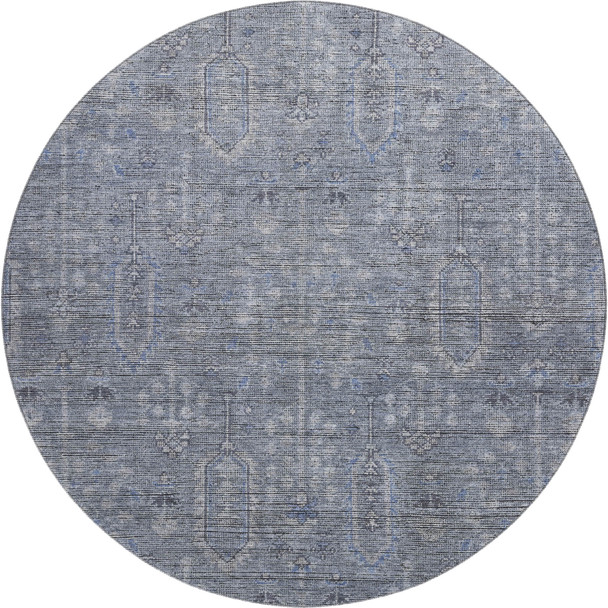 8' Blue And Gray Southwestern Washable Round Rug With UV Protection