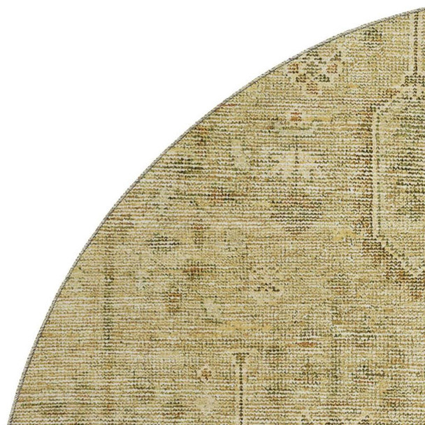 8' Gold And Taupe Southwestern Washable Round Rug With UV Protection