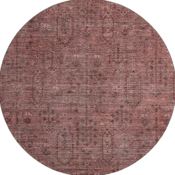 8' Rust And Gray Southwestern Washable Round Rug With UV Protection