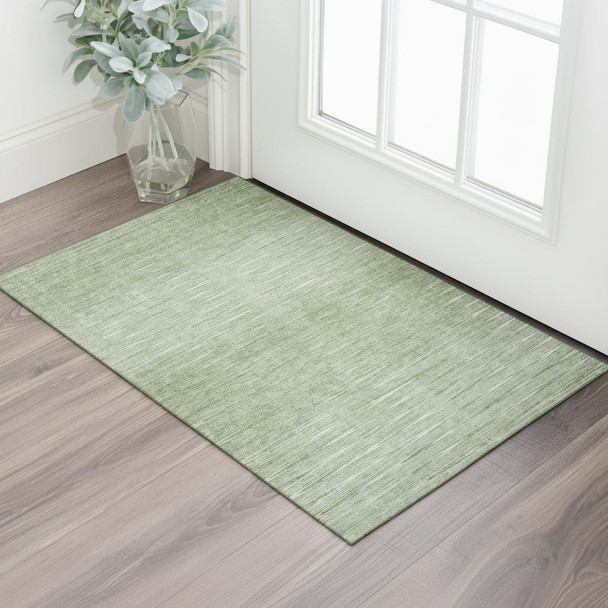 3' X 5' Artichoke Green And Gray Abstract Washable Area Rug With UV Protection