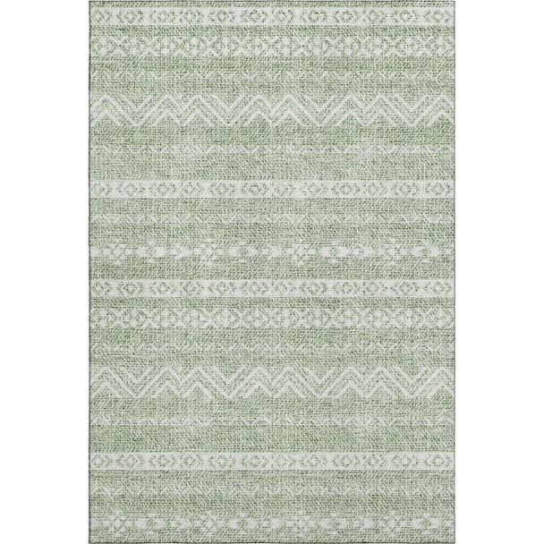 9' X 12' Artichoke Green And Ivory Southwestern Washable Area Rug With UV Protection