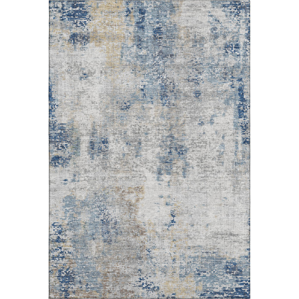 8' X 10' Blue Taupe And Ivory Abstract Washable Area Rug With UV Protection