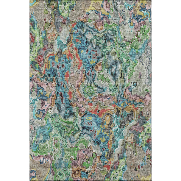 9' X 12' Blue Orange And Green Abstract Washable Area Rug With UV Protection