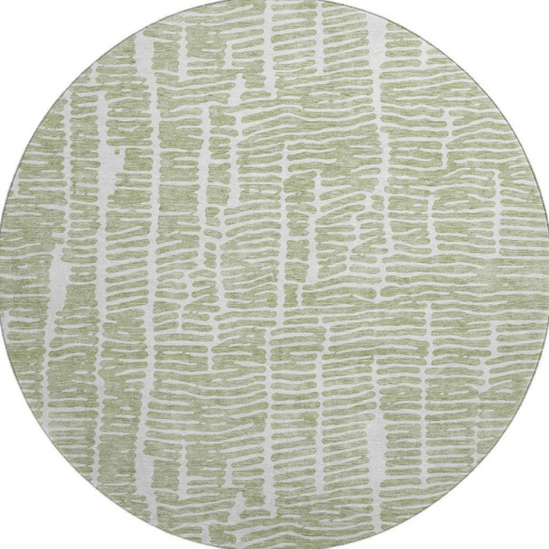 8' Artichoke Green And Ivory Vermicular Washable Round Rug With UV Protection