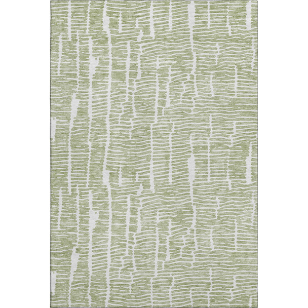 9' X 12' Artichoke Green And Ivory Vermicular Washable Area Rug With UV Protection