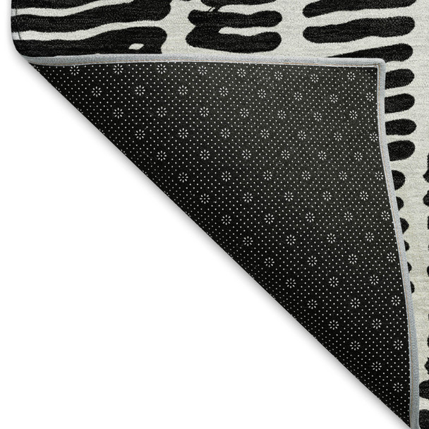 10' X 14' Black And Ivory Vermicular Washable Area Rug With UV Protection