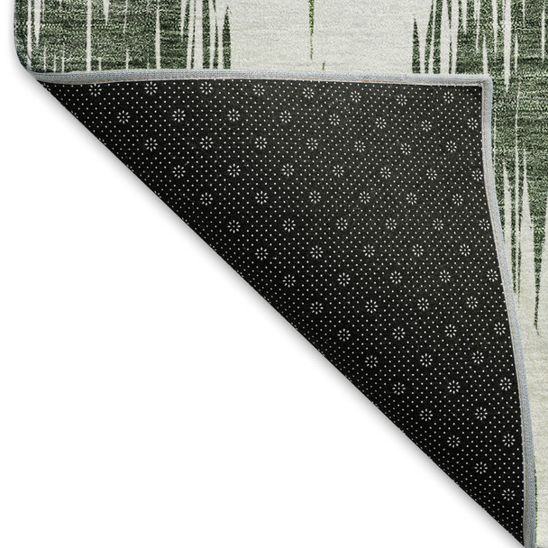 8' X 10' Fern Green And Ivory Ikat Washable Area Rug With UV Protection