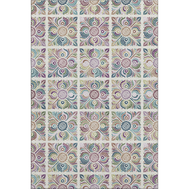 10' X 14' Ivory Purple And Teal Medallion Washable Area Rug With UV Protection