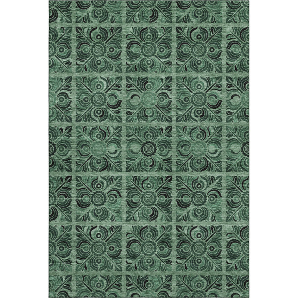 10' X 14' Green And Charcoal Medallion Washable Area Rug With UV Protection