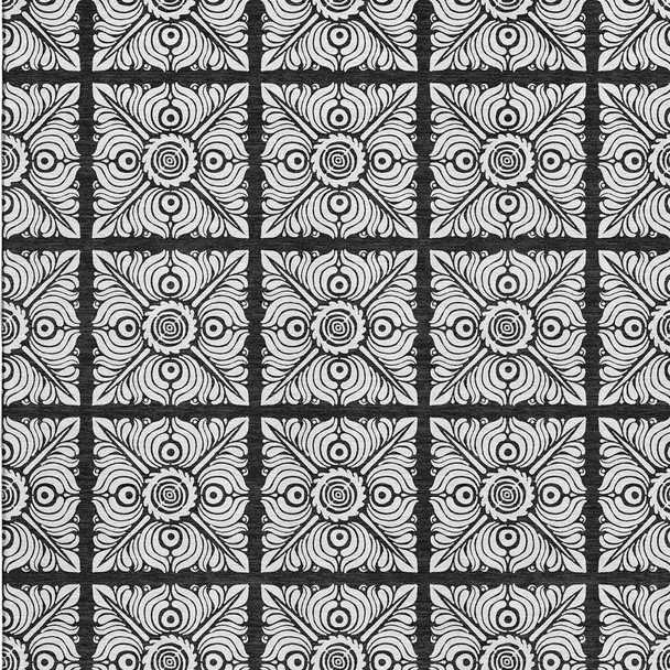 3' X 5' Black And Ivory Medallion Washable Area Rug With UV Protection