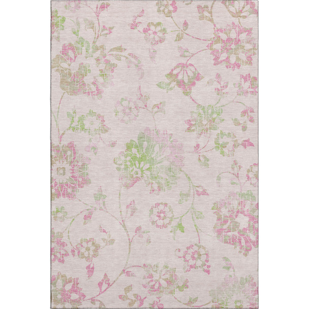 9' X 12' Pink And Green Floral Washable Area Rug With UV Protection