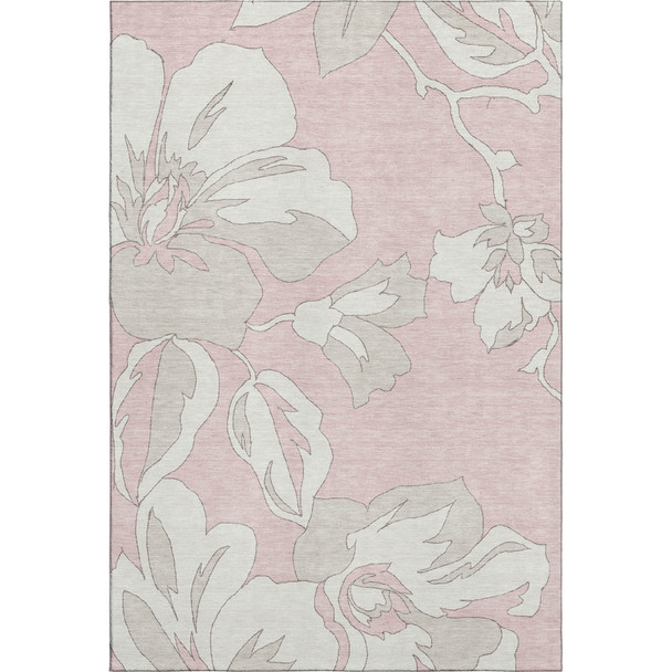 8' X 10' Pink And Ivory Floral Washable Area Rug With UV Protection