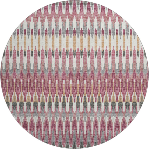 8' Mauve Blush And Ivory Southwestern Washable Round Rug With UV Protection