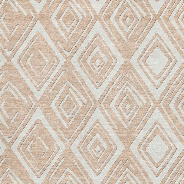 9' X 12' Peach And Ivory Geometric Washable Area Rug With UV Protection