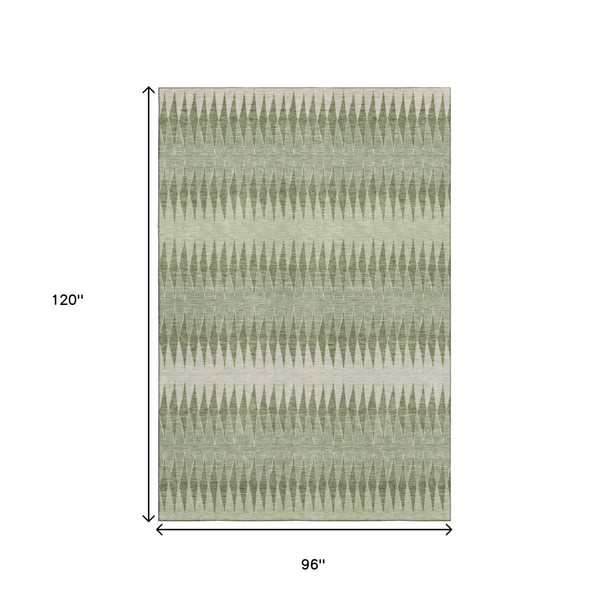 8' X 10' Artichoke Green And Beige Striped Washable Area Rug With UV Protection