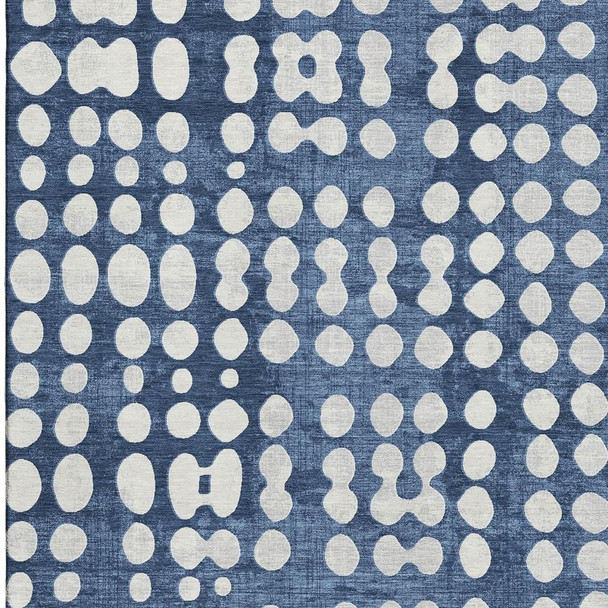 8' X 10' Navy Blue And Ivory Polka Dot Washable Area Rug With UV Protection