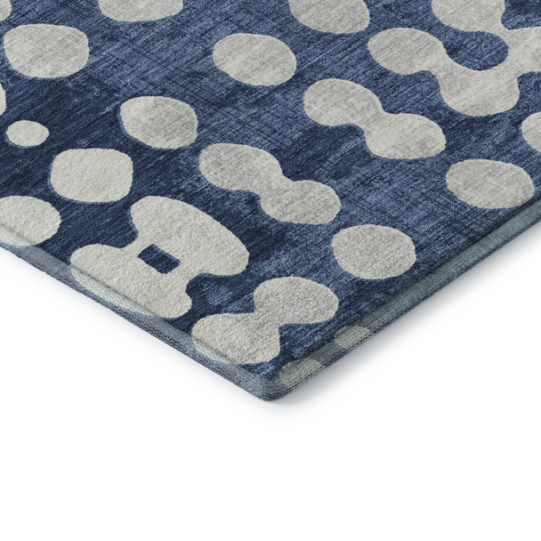9' X 12' Navy Blue And Ivory Polka Dot Washable Area Rug With UV Protection