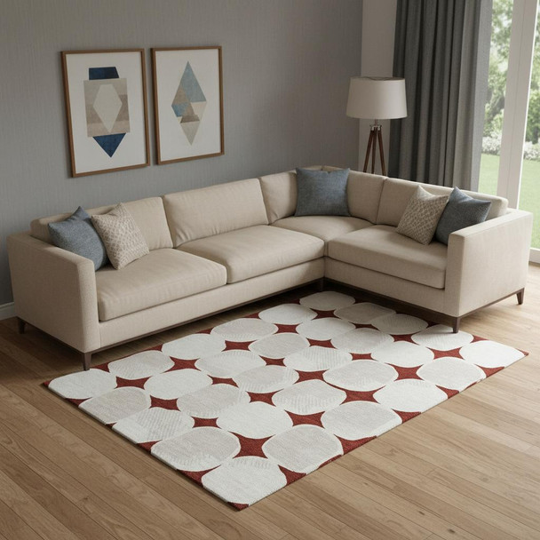 9' X 12' Burgundy And Ivory Abstract Geometric Washable Area Rug With UV Protection