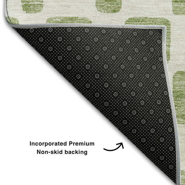 10' X 14' Artichoke Green And Ivory Geometric Washable Area Rug With UV Protection