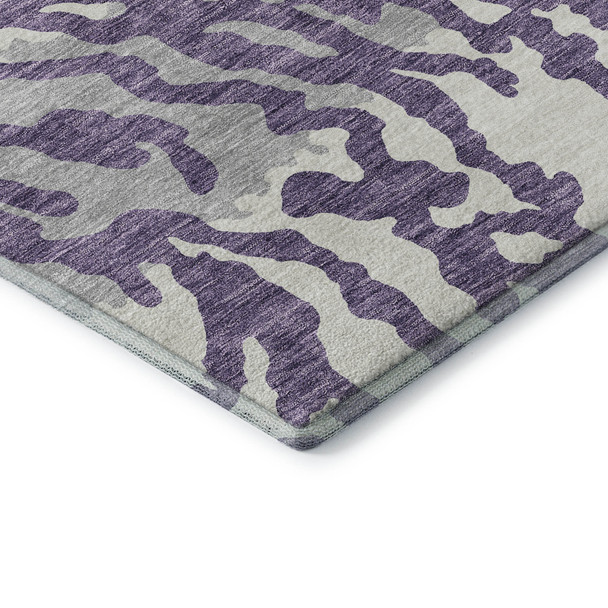 5' X 8' Purple And Ivory Animal Print Washable Area Rug With UV Protection