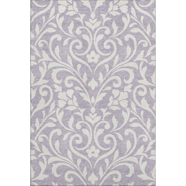 8' X 10' Lavender And Ivory Floral Washable Area Rug With UV Protection