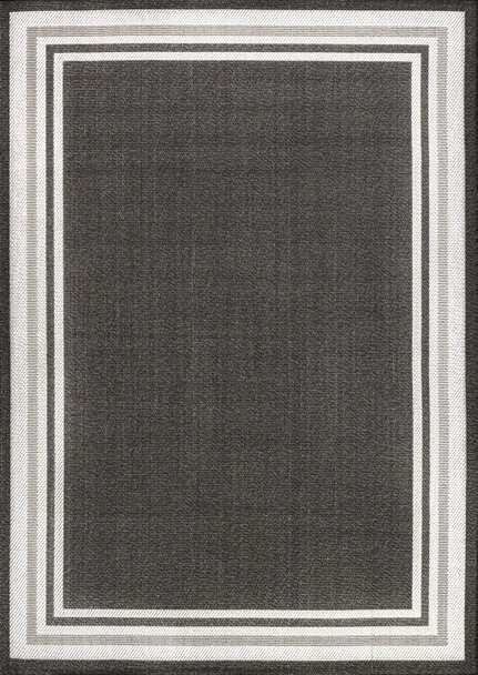 5' X 8' Black And Cream Striped Indoor Outdoor Area Rug