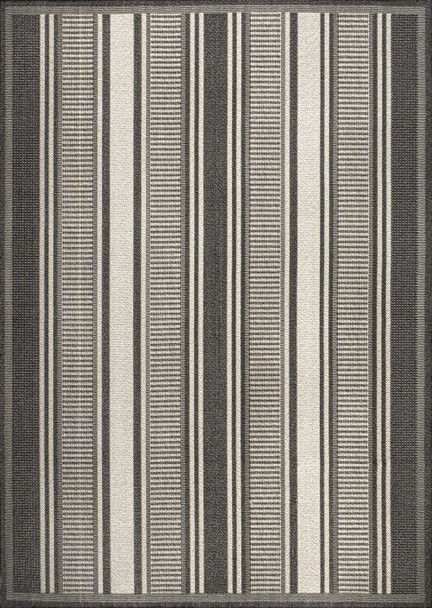 4' X 6' Black And Cream Striped Indoor Outdoor Area Rug