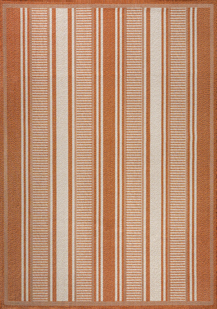 4' X 6' Orange And Cream Striped Indoor Outdoor Area Rug