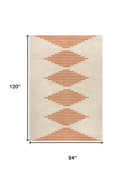 8' X 10' Beige And Orange Abstract Indoor Outdoor Area Rug