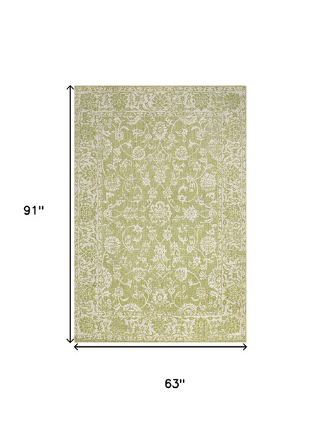 5' X 8' Green And Cream Medallion Indoor Outdoor Area Rug